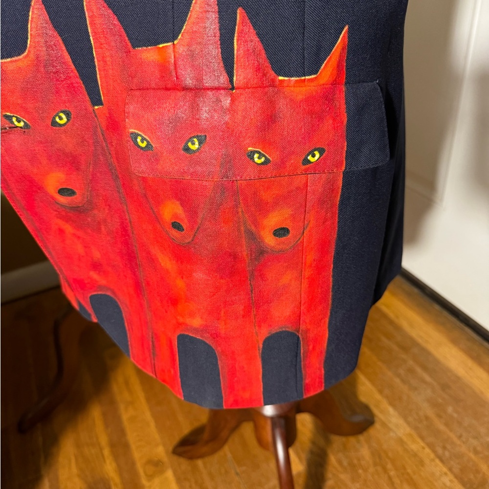 Upcycled Vintage Blazer Handpainted Wolves Statement Piece Pop Art One-of-a-Kind - Picture 8 of 12